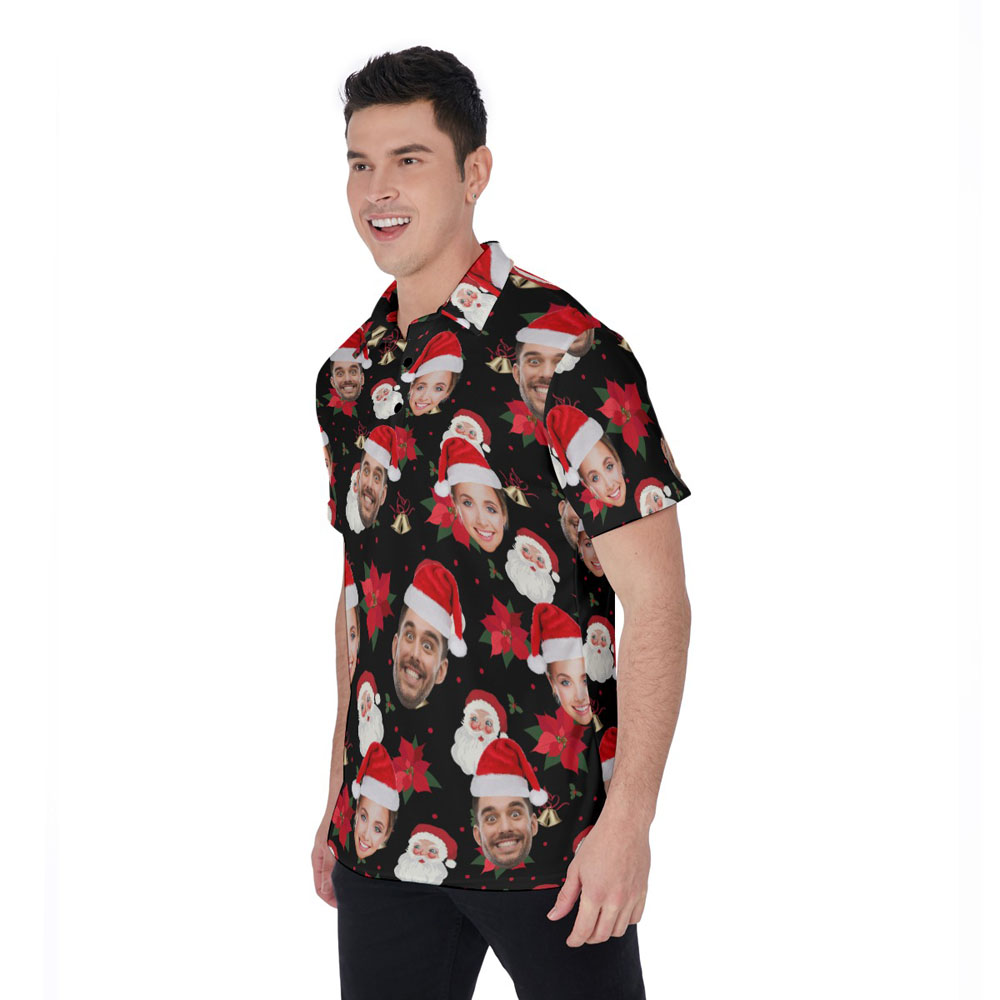 Funny Custom Face Christmas Santa Poinsettia Hawaiian Polo Shirt