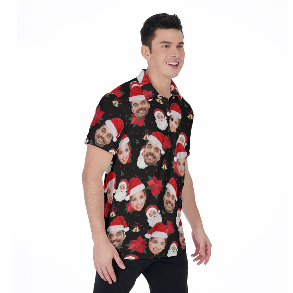Funny Custom Face Christmas Santa Poinsettia Hawaiian Polo Shirt
