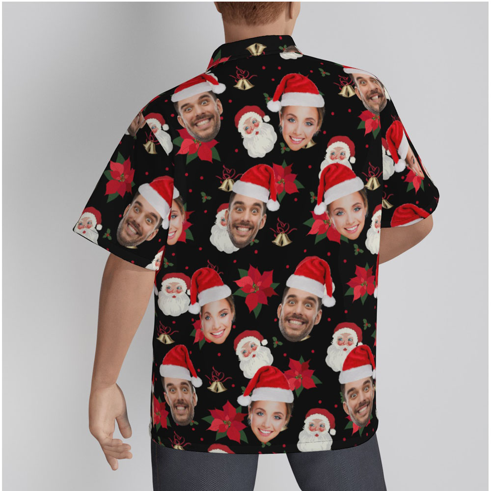 Santa Claus Poinsettia Christmas Hawaiian Shirt With Custom Face