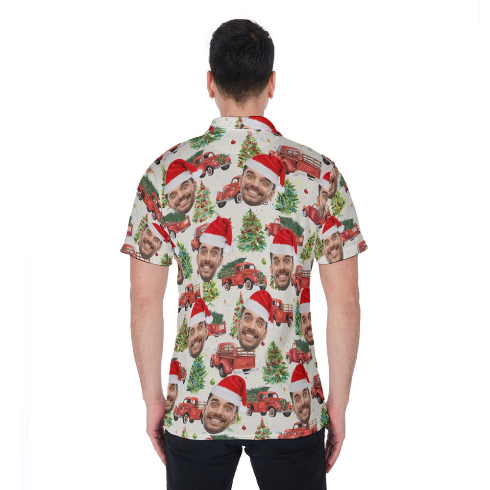 Funny Christmas Car Hawaiian Polo Shirt With Custom Face
