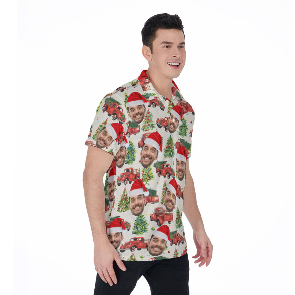 Funny Christmas Car Hawaiian Polo Shirt With Custom Face