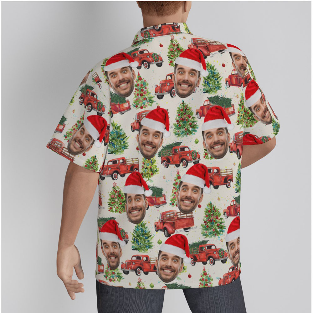 Custom Christmas Truck Hawaiian Shirt With Face