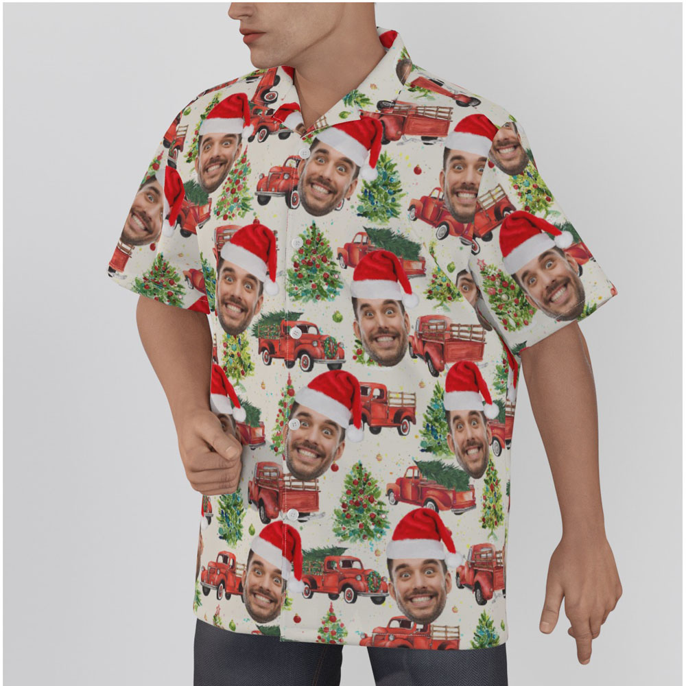 Custom Christmas Truck Hawaiian Shirt With Face