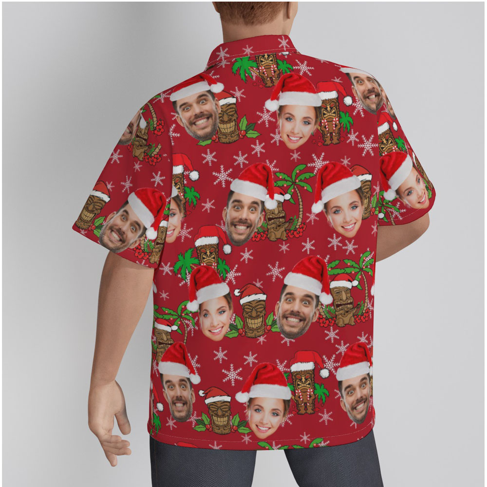 Vintage Christmas Tiki Hawaiian Shirt With Custom Face