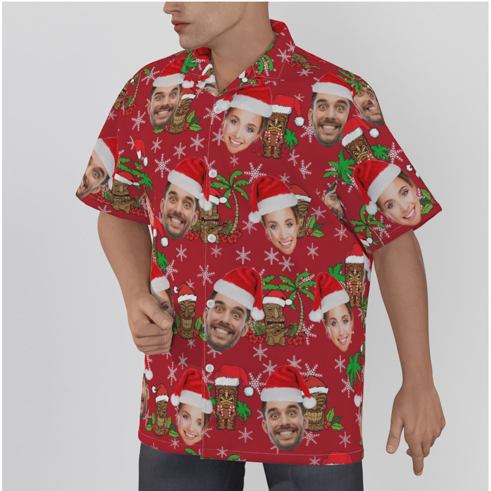 Vintage Christmas Tiki Hawaiian Shirt With Custom Face