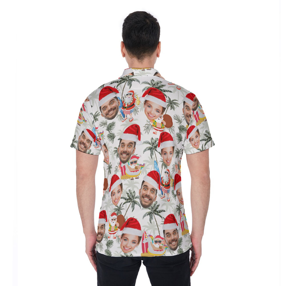 Funny Summer Santa Claus Christmas Hawaiian Polo Shirt With Custom Face