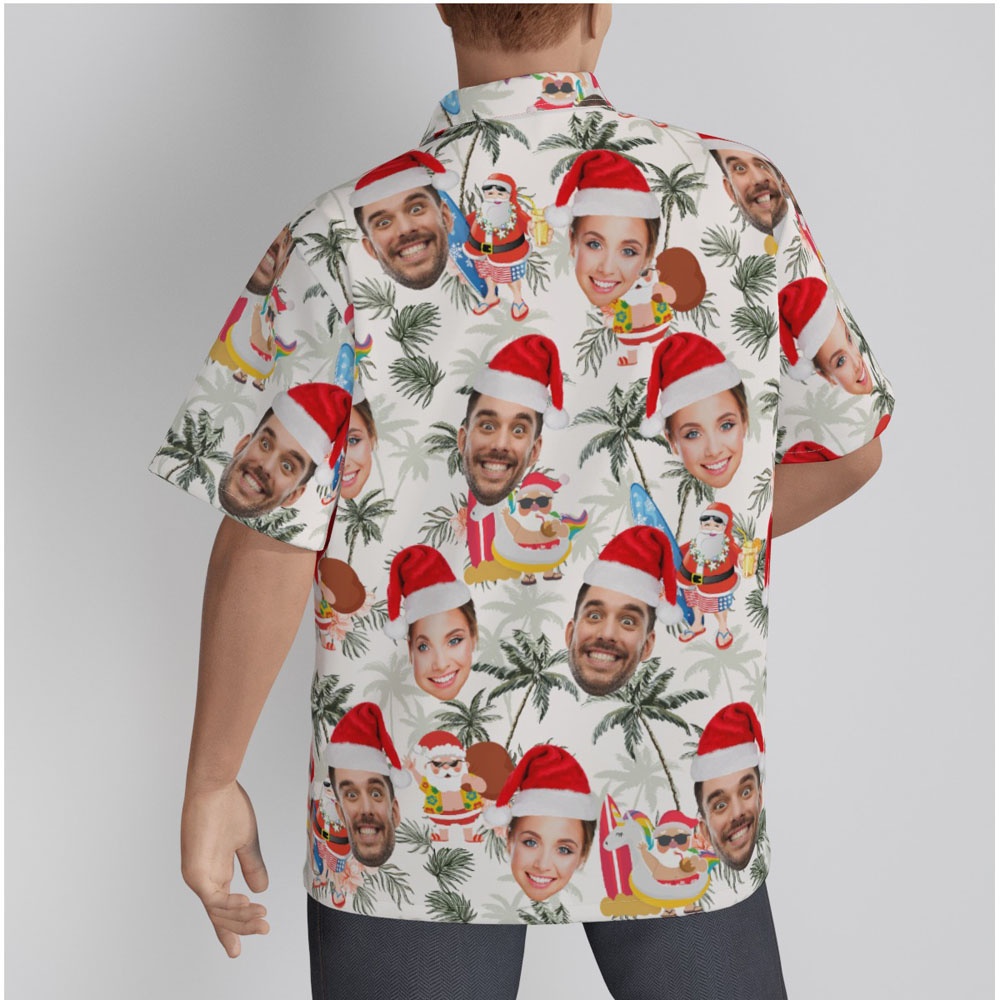 Summer Santa Surfing Tropical Christmas Hawaiian Shirt With Custom Face