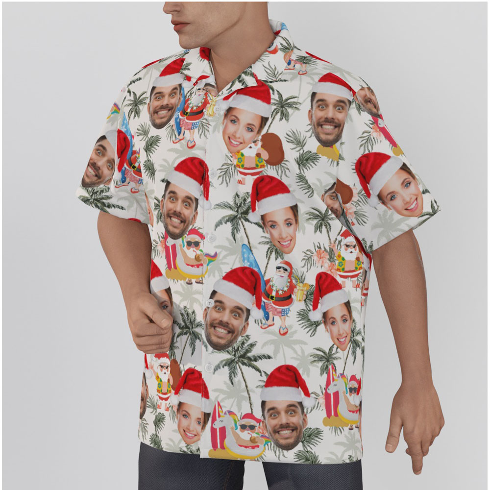 Summer Santa Surfing Tropical Christmas Hawaiian Shirt With Custom Face