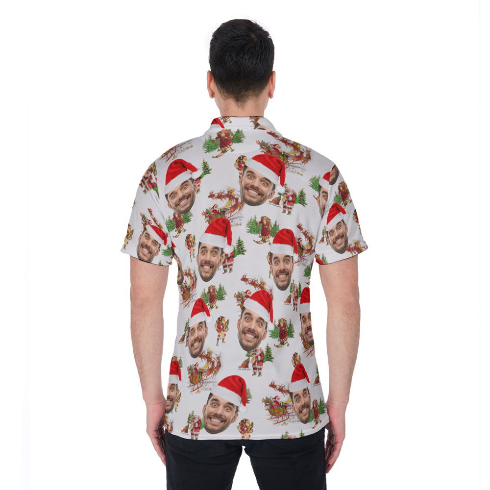 Funny Custom Face Classic Santa Claus Christmas Hawaiian Polo Shirt For Men