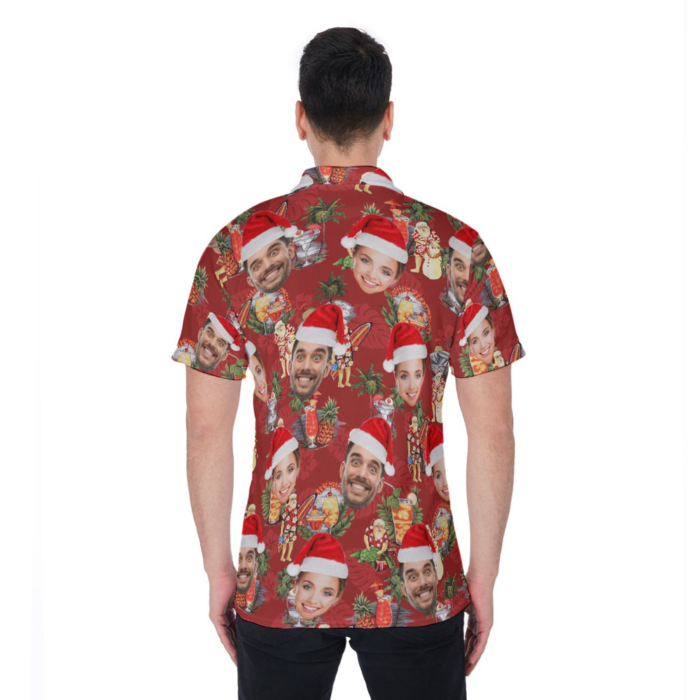 Summer Santa Claus Christmas Hawaiian Polo Shirt With Custom Face