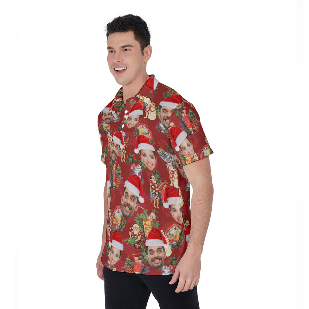 Summer Santa Claus Christmas Hawaiian Polo Shirt With Custom Face