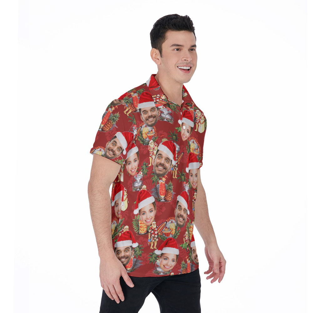 Summer Santa Claus Christmas Hawaiian Polo Shirt With Custom Face