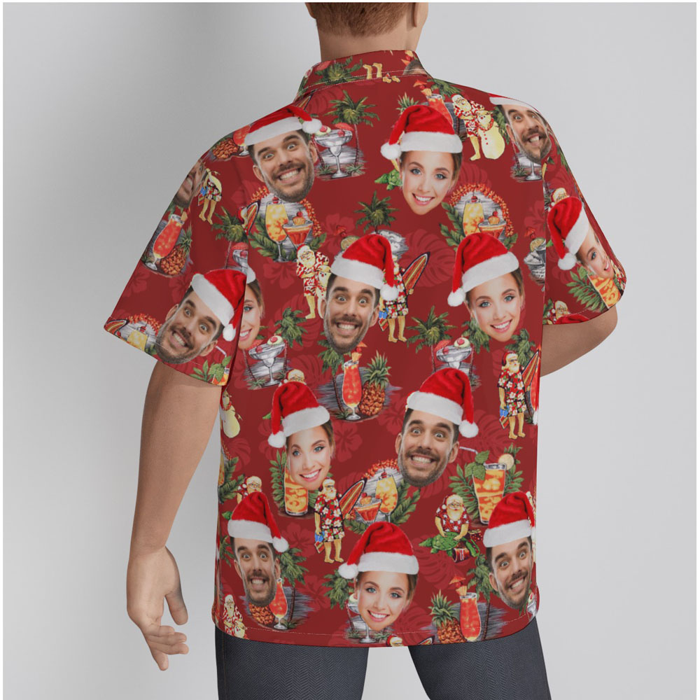 Funny Custom Face Christmas Summer Santa Aloha Shirt