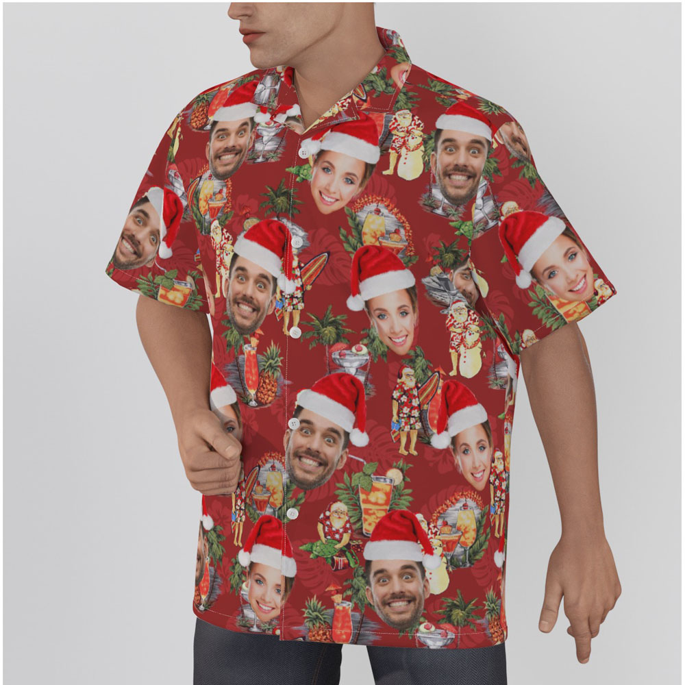 Funny Custom Face Christmas Summer Santa Aloha Shirt
