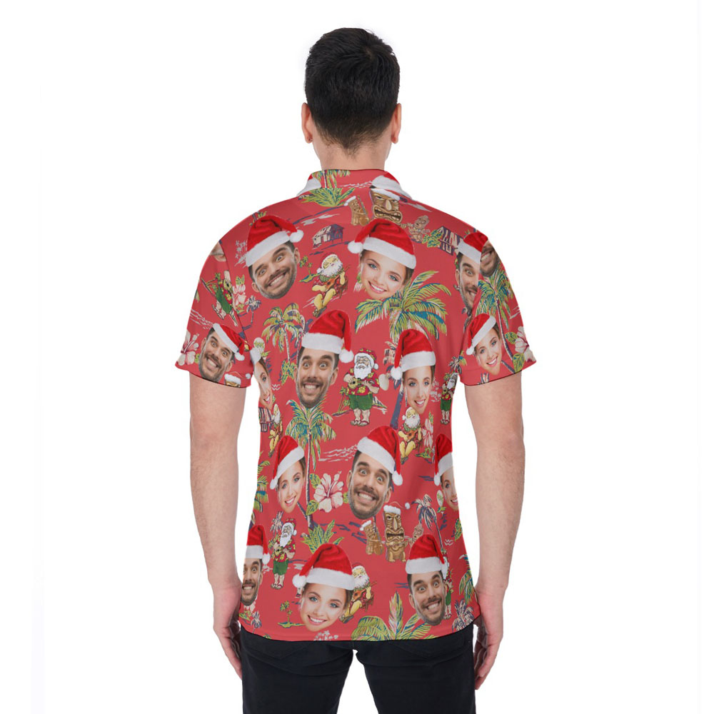 Custom Face Vintage Santa Claus Christmas Hawaiian Polo Shirt