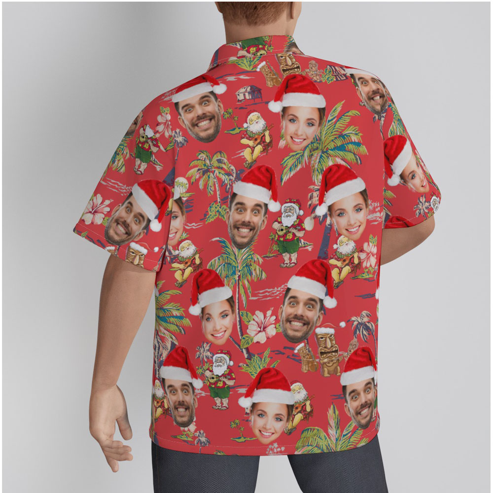 Vintage Santa Claus Custom Face Red Hawaiian Shirt