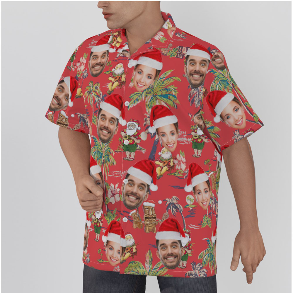 Vintage Santa Claus Custom Face Red Hawaiian Shirt