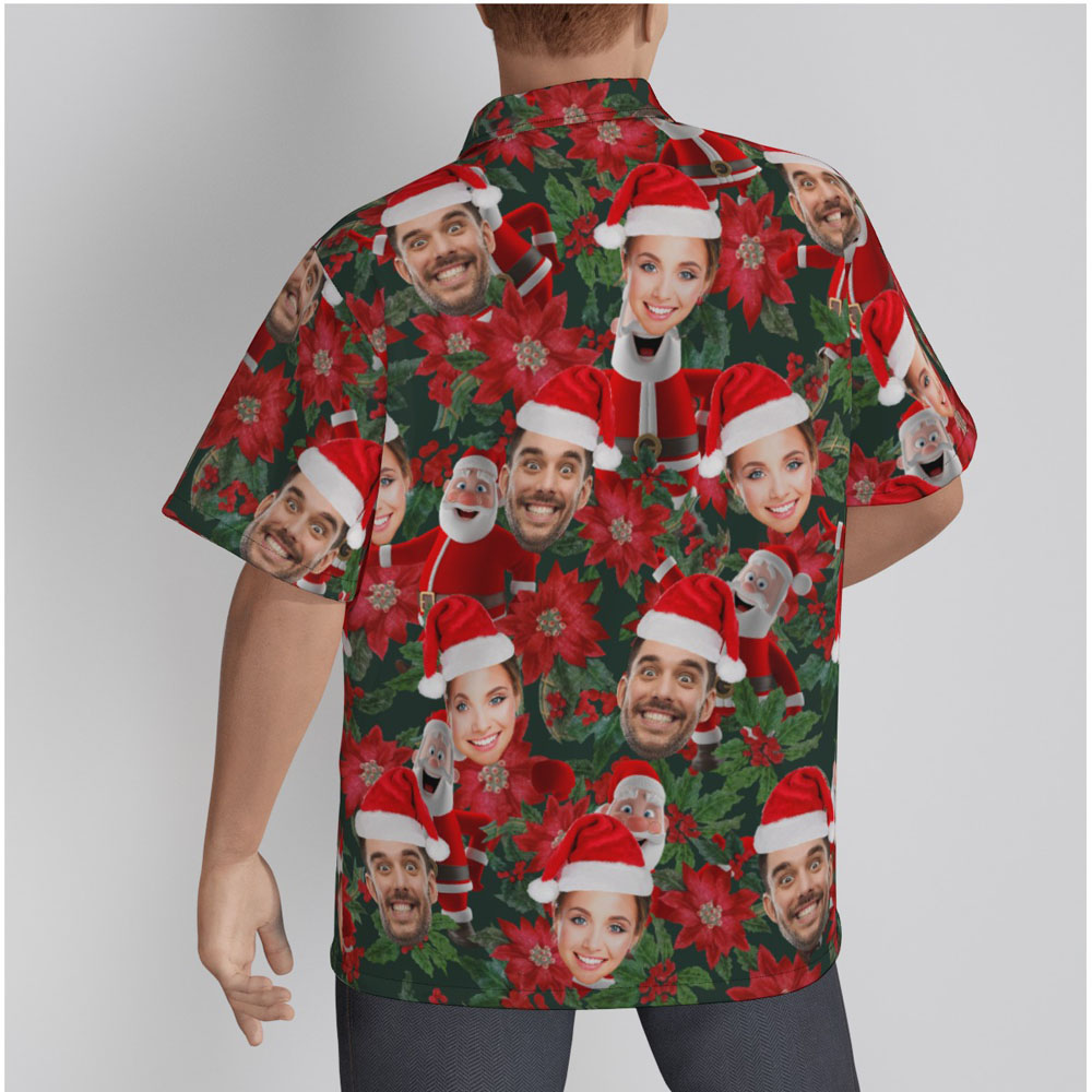 Funny Custom Face Poinsettia Santa Claus Hawaiian Shirt