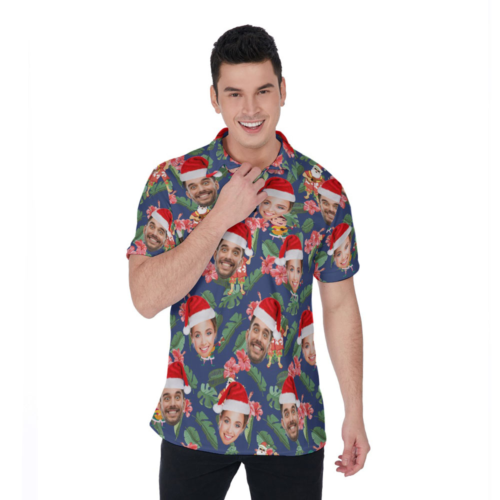 Custom Face Classic Santa Ukulele Floral Hawaiian Polo Shirt - variant image 1