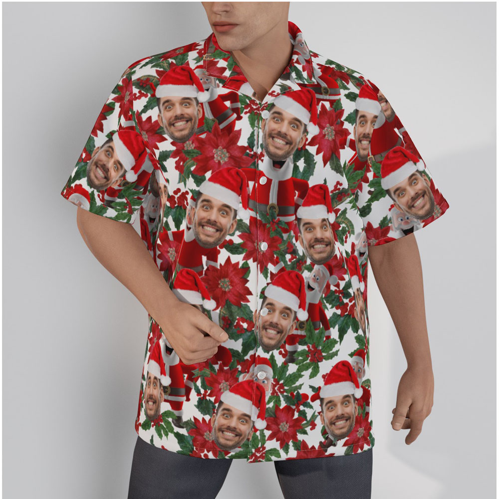 Funny Custom Face Floral Santa Christmas Hawaiian Shirt - variant image 1