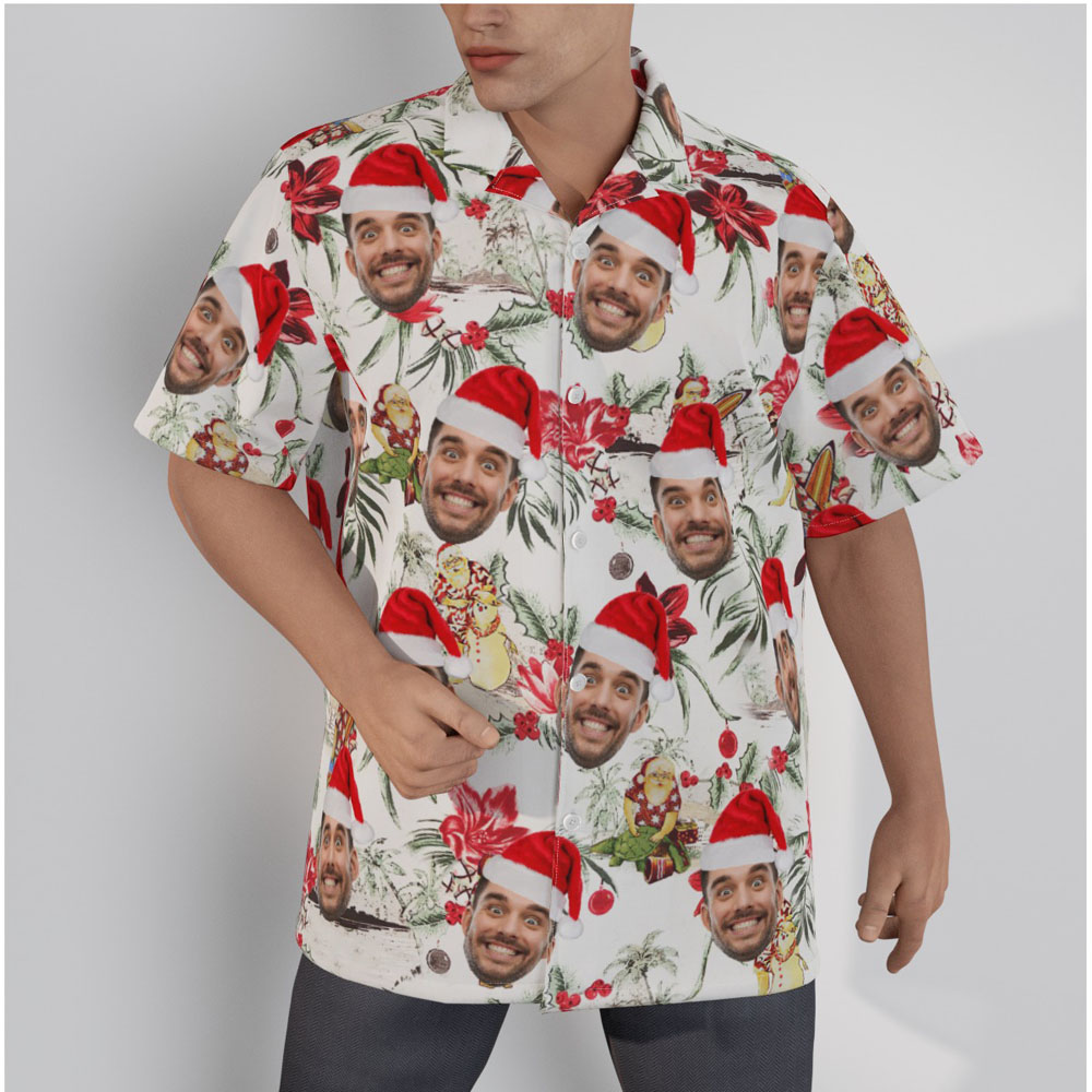 Funny Custom Face Vintage Santa Christmas Hawaiian Shirt - variant image 1