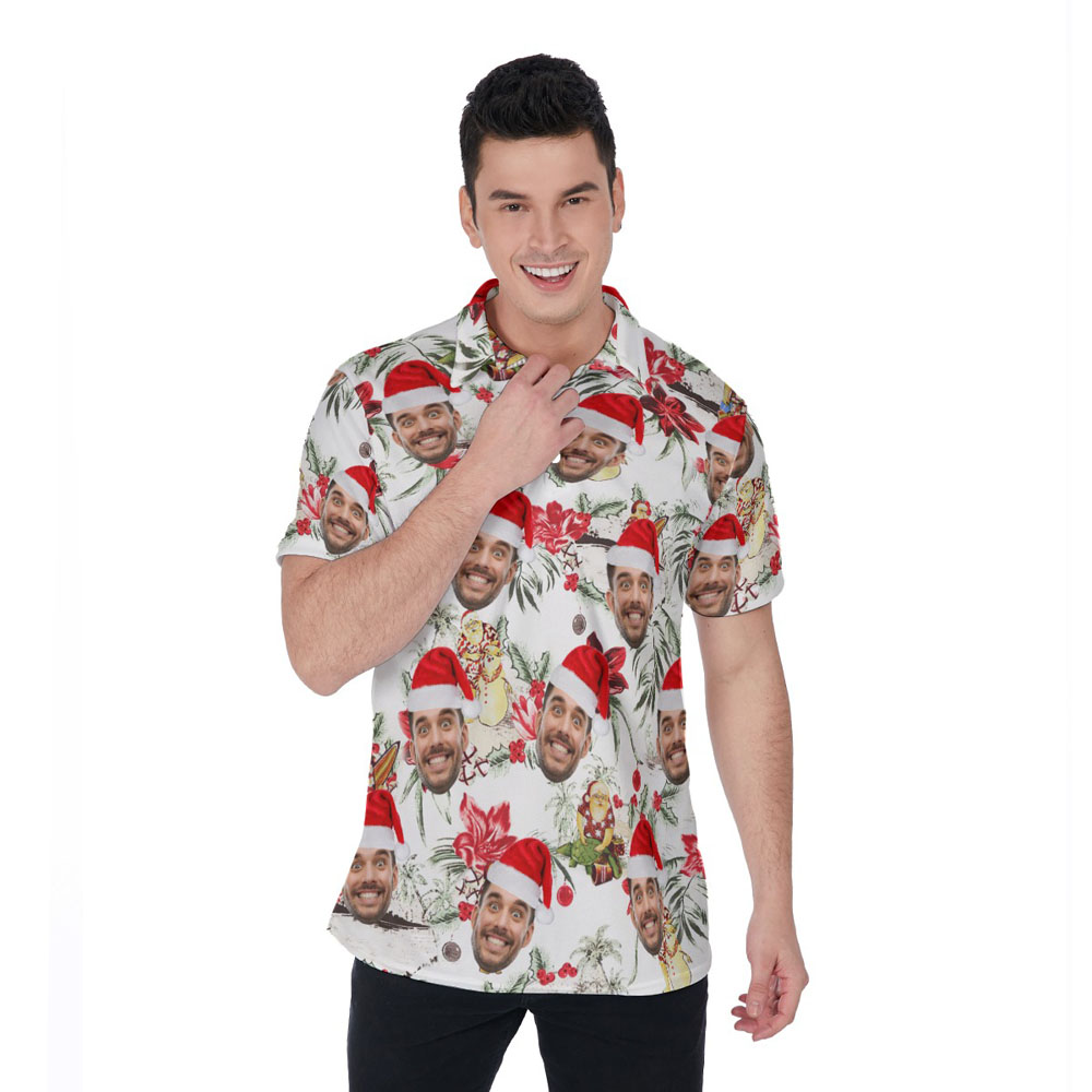 Custom Face Christmas Classic Santa Hawaiian Polo Shirt - variant image 1