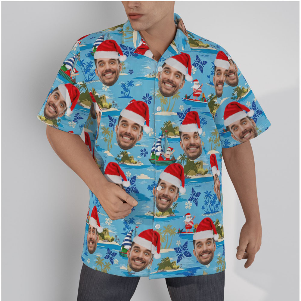 Custom Face Merry Island Santa Christmas Hawaiian Shirt - variant image 1