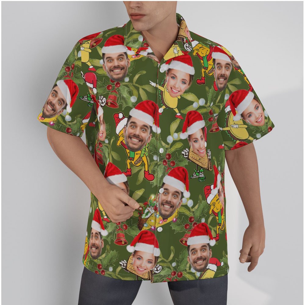 Christmas Taco Custom Face Green Hawaiian Shirt - variant image 1
