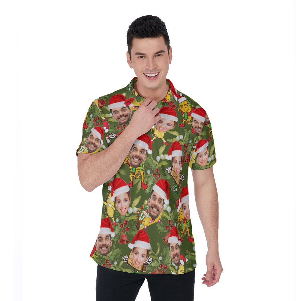 Funny Custom Face Christmas Taco Hawaiian Polo Golf Shirt For Men - variant image 1