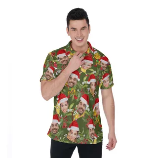 Funny Custom Face Christmas Taco Hawaiian Polo Golf Shirt For Men
