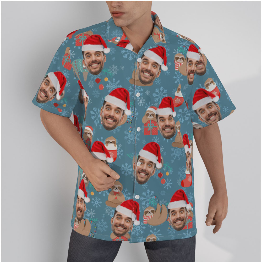 Funny Sloths Christmas Hawaiian Shirt With Custom Face - variant image 1
