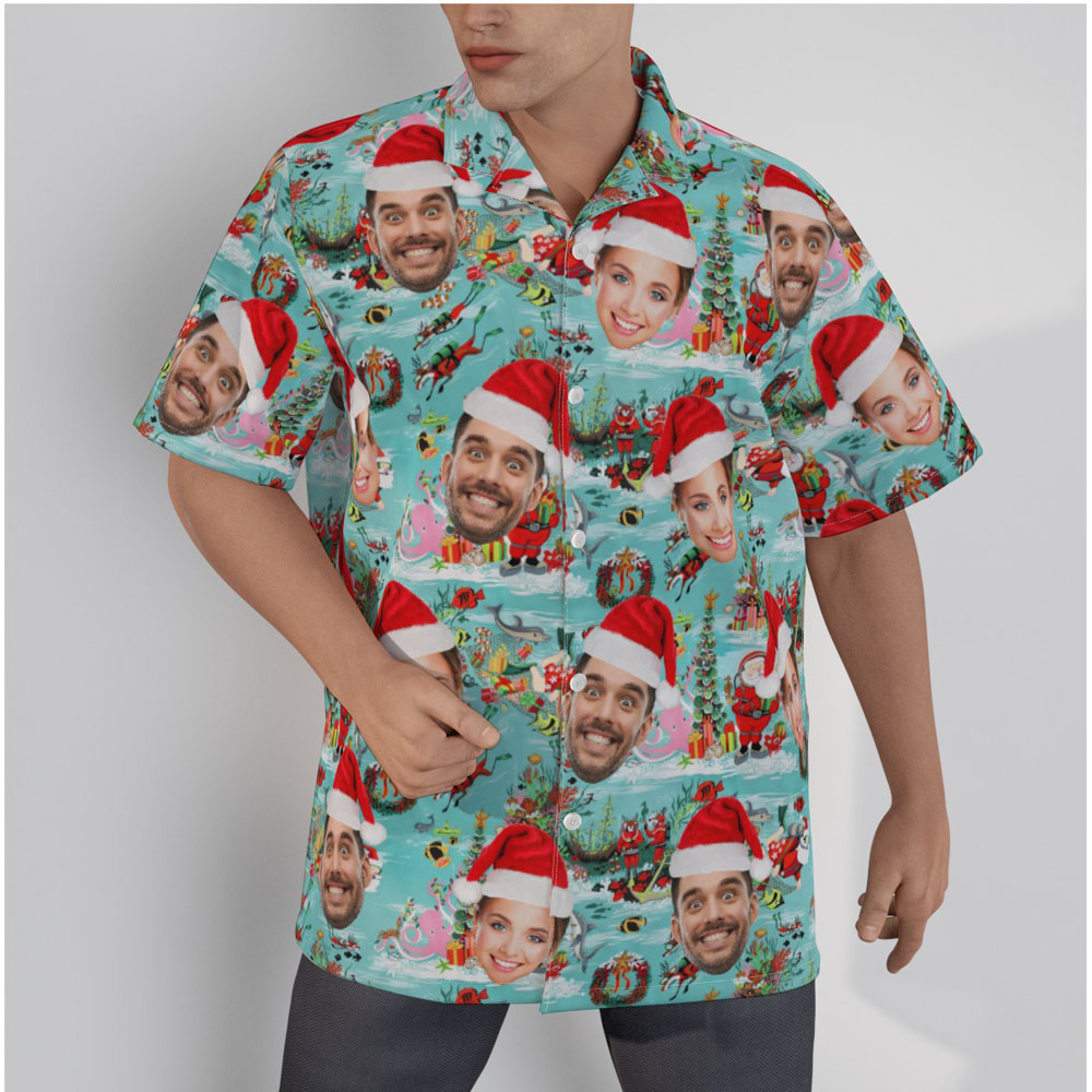 Funny Custom Face Scuba Diving Santa Claus Christmas Hawaiian Shirt - variant image 1