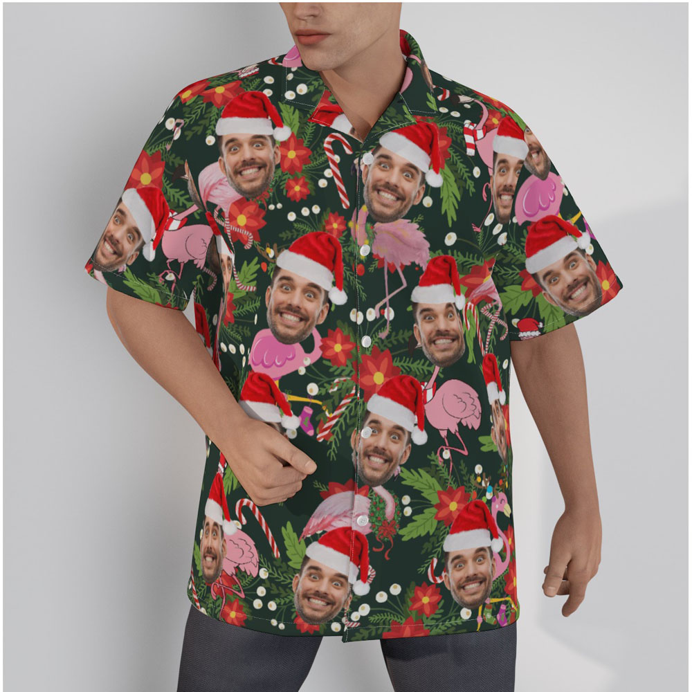Funny Custom Face Christmas Flamingo Tropical Hawaiian Shirt - variant image 1