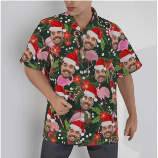 Funny Custom Face Christmas Flamingo Tropical Hawaiian Shirt