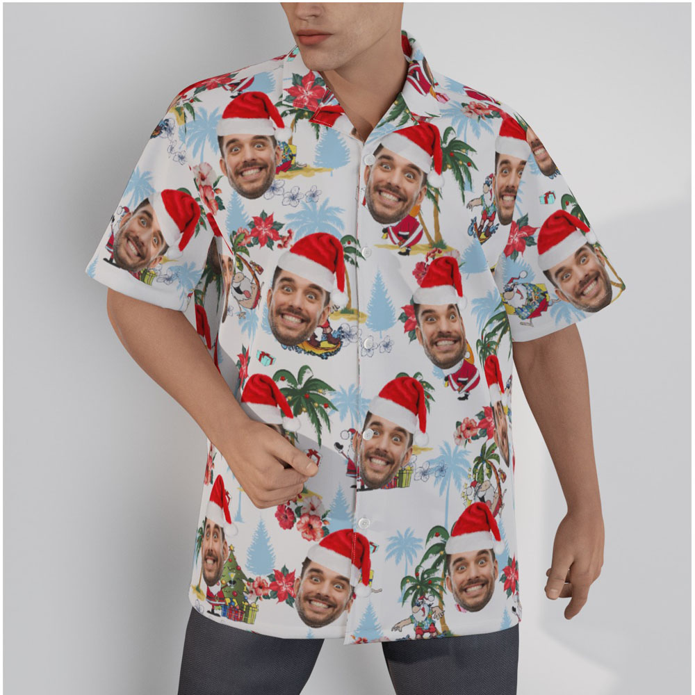 Custom Christmas Vintage Palm Tree Hawaiian Shirt With Face - variant image 1