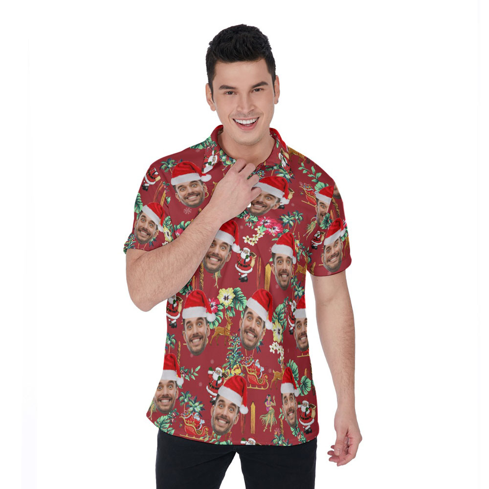 Classic Christmas Hawaiian Polo Shirt With Custom Face - variant image 1