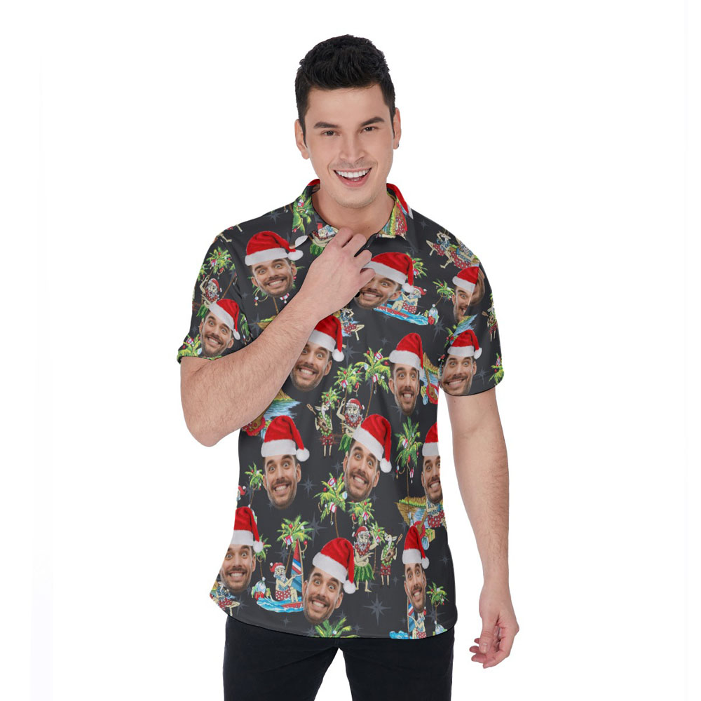 Funny Custom Face Mele Kalikimaka Hawaiian Polo Shirt - variant image 1