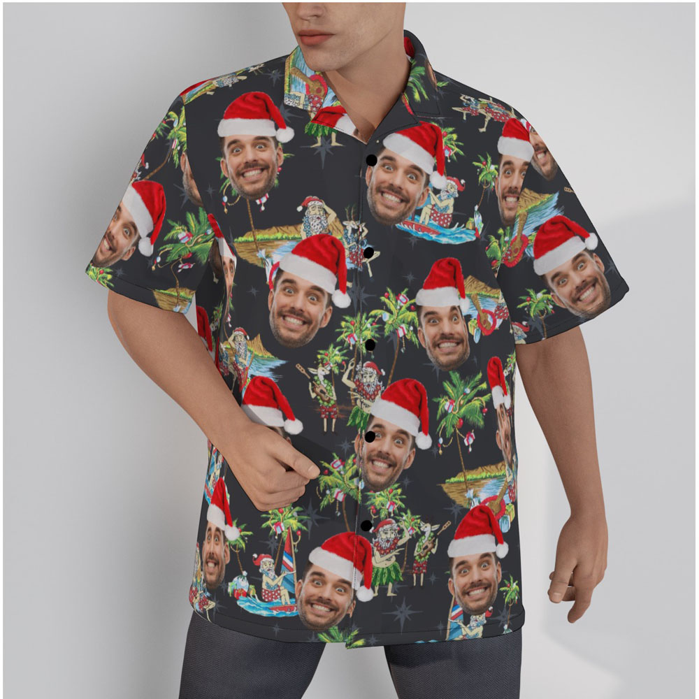 Mele Kalikimaka Black Hawaiian Shirt With Custom Face - variant image 1
