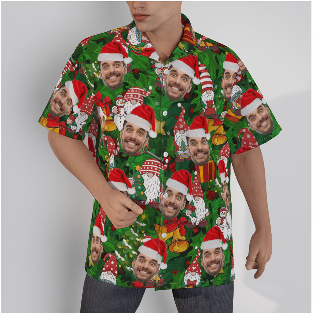 Christmas Gnome Green Hawaiian Shirt With Custom Face - variant image 1
