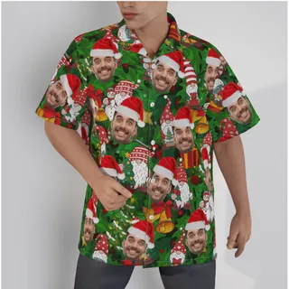 Christmas Gnome Green Hawaiian Shirt With Custom Face