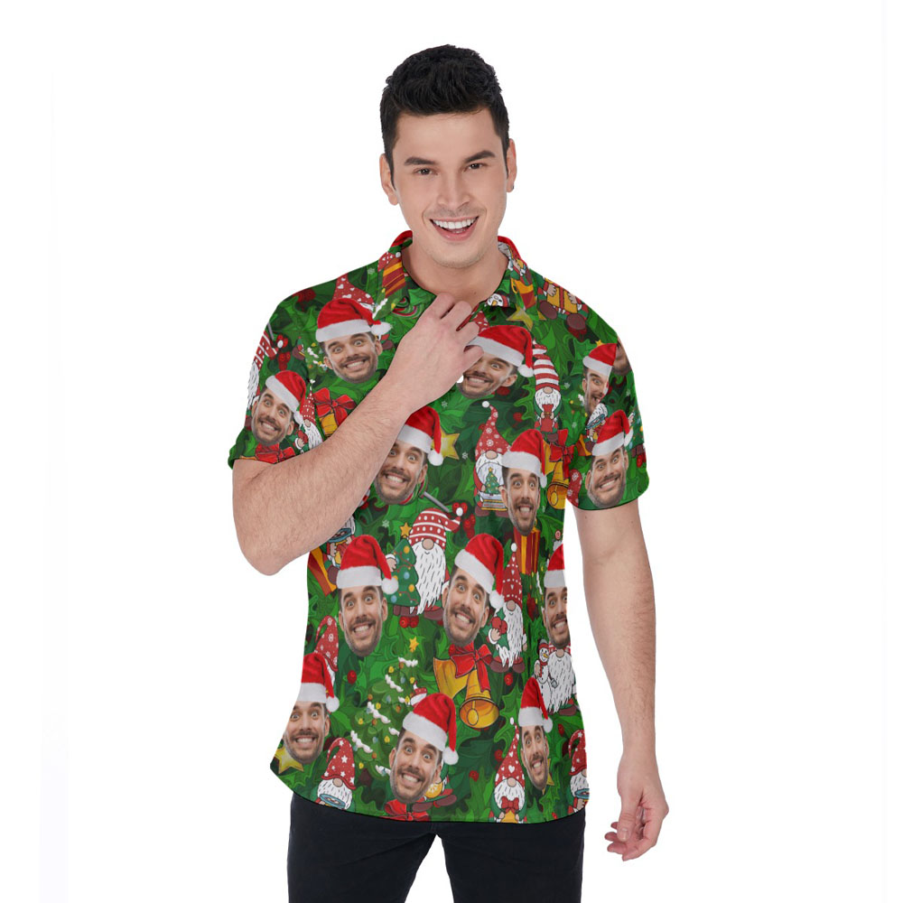 Cute Gnome Christmas Hawaiian Polo Shirt With Custom Face - variant image 1