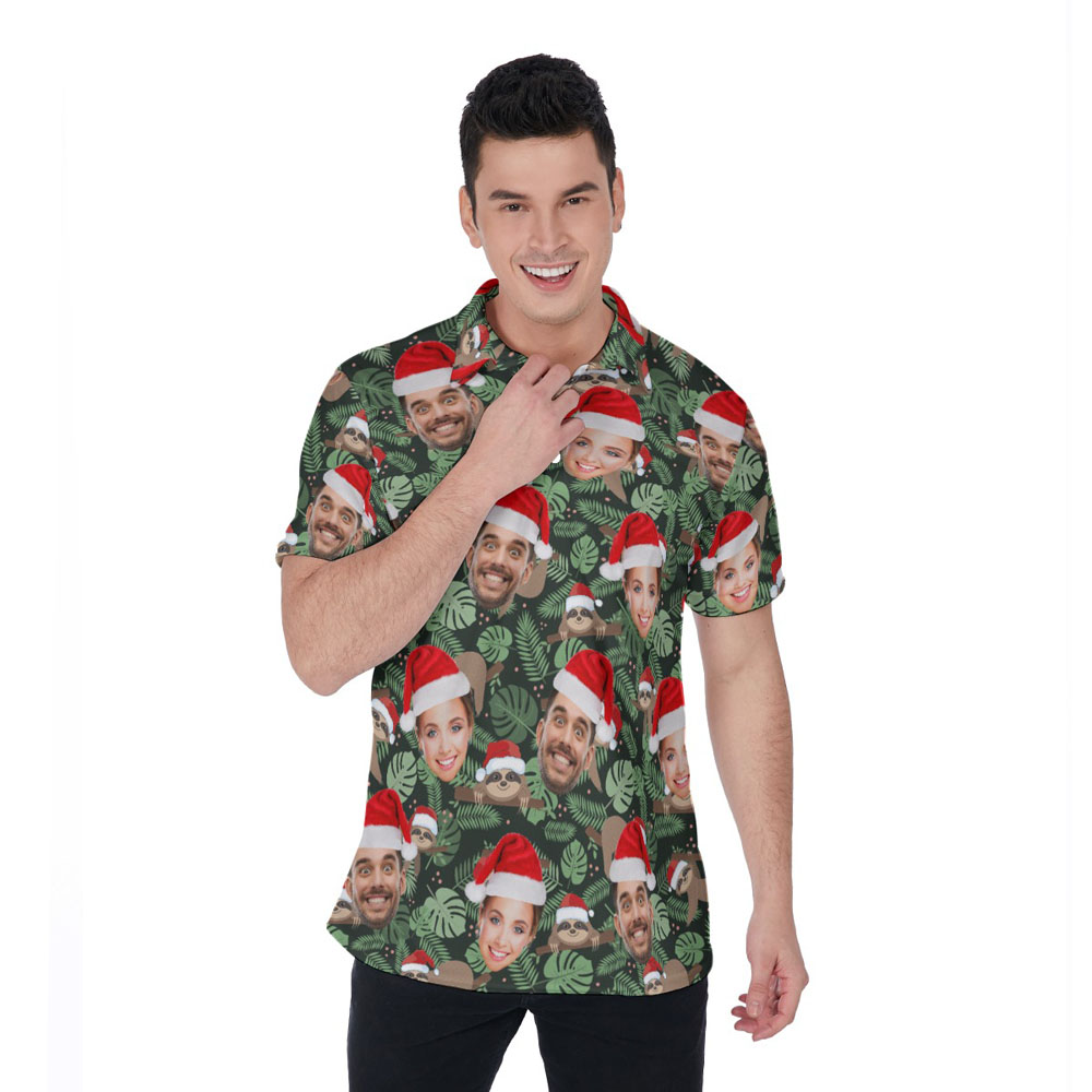 Funny Christmas Sloths Hawaiian Polo Shirt With Custom Face - variant image 1