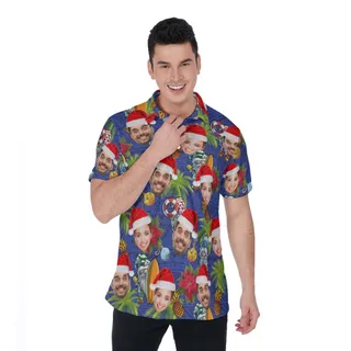 Custom Face Christmas Gnomes Tropical Hawaiian Polo Shirt
