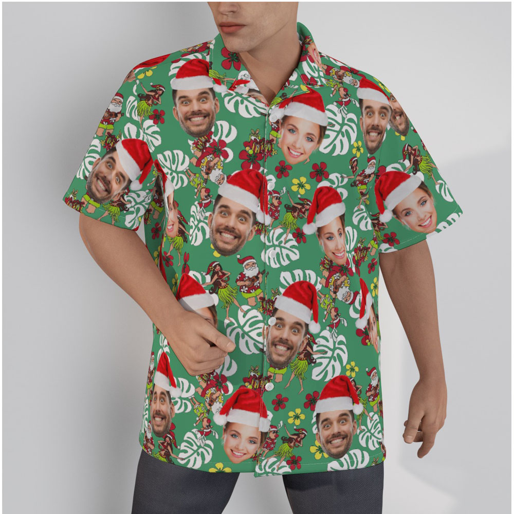 Funny Hula Santa Custom Face Green Hawaiian Shirt - variant image 1