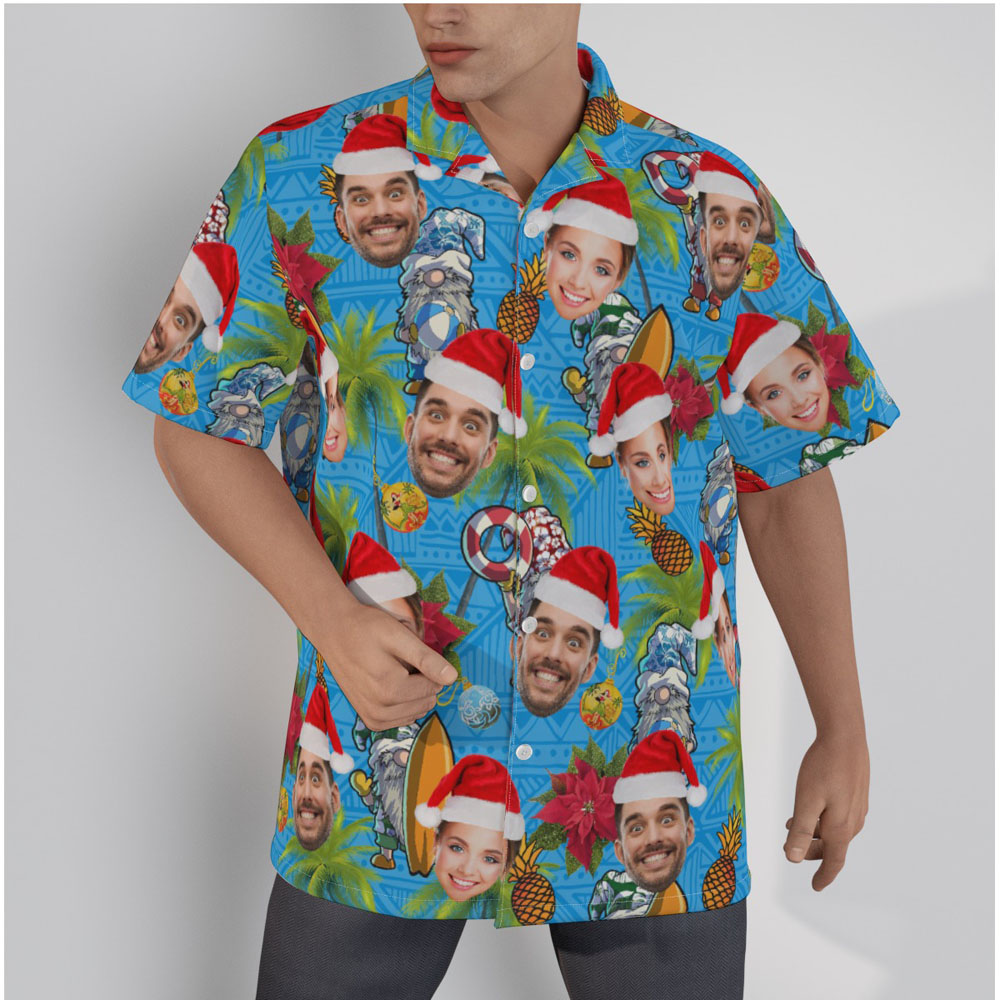 Funny Custom Face Christmas Gnomes Christmas Navy Hawaiian Shirt - variant image 1