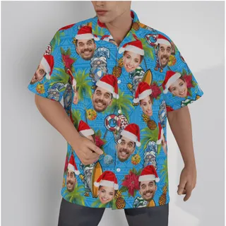 Funny Custom Face Christmas Gnomes Christmas Navy Hawaiian Shirt