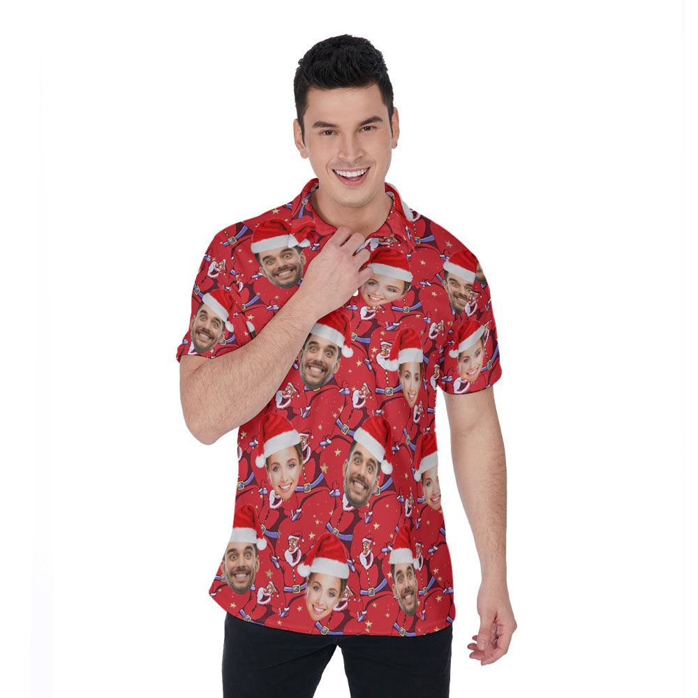 Funny Custom Face Christmas Santa Red Polo Shirt For Men - variant image 1