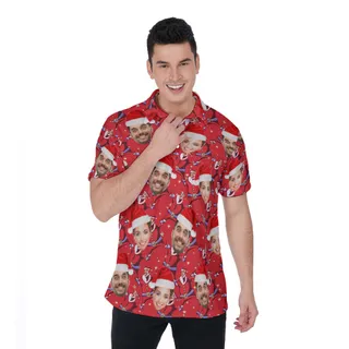 Funny Custom Face Christmas Santa Red Polo Shirt For Men