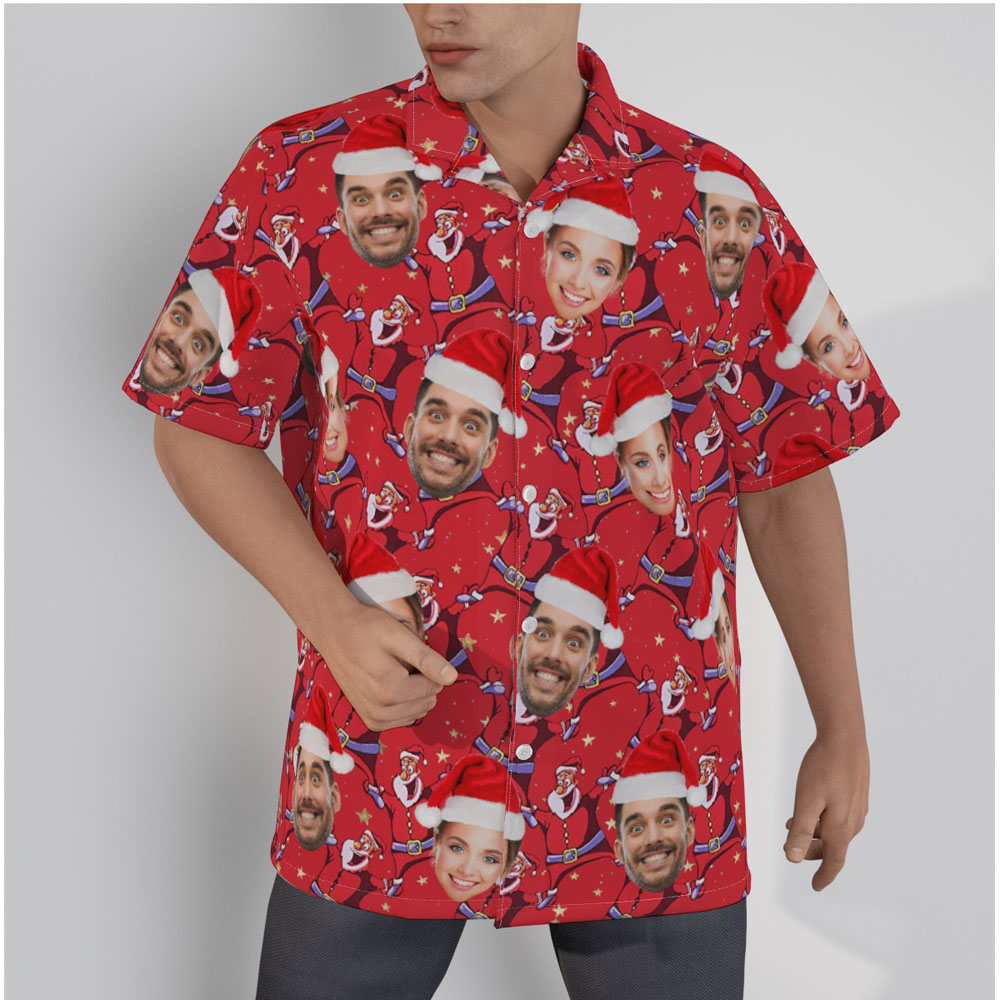 Funny Santa Claus Christmas Hawaiian Shirt With Custom Couple Faces - variant image 1