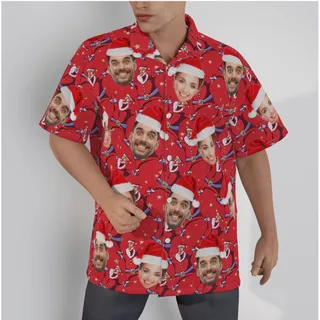 Funny Santa Claus Christmas Hawaiian Shirt With Custom Couple Faces